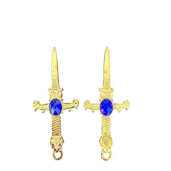 2 Un Punhal Cigano Dourado Pedra Azul Athame Wicca 10cm