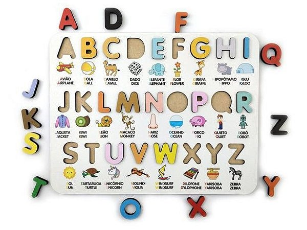 Alfabeto BILÍNGUE Ilustrado Pedagógico 3D- Brinquedo Educativo Montessoriano