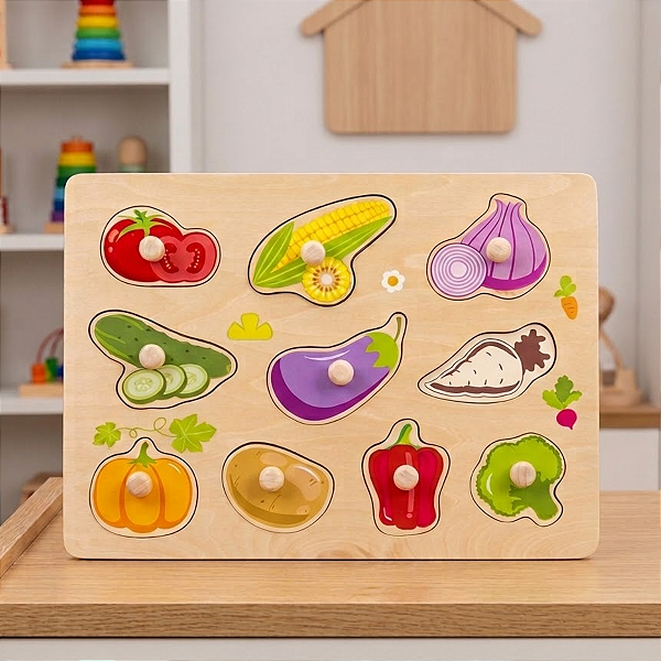 Quebra-Cabeça Encaixe Vegetais Com Pinos Alimentação 18m+ da Tooky Toy