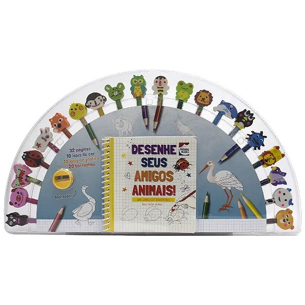 Um livro-kit divertido! Desenhe seus amigos Animais - Happy Books