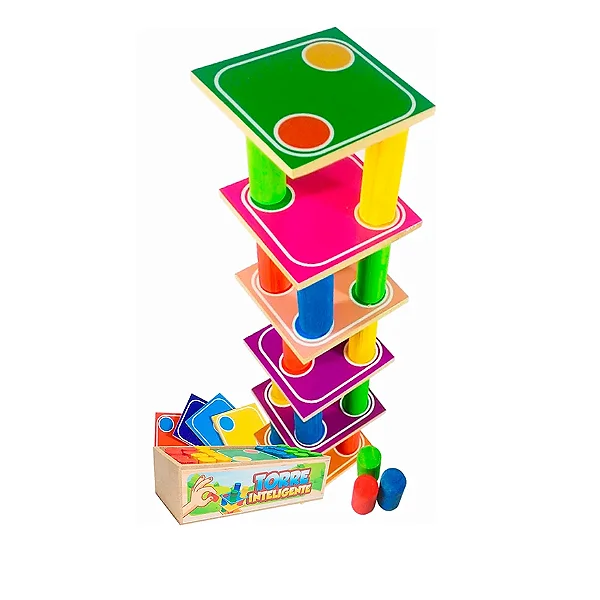 Torre Inteligente - Jogo de equilíbrio com cores vibrantes - Maninho Brinquedos