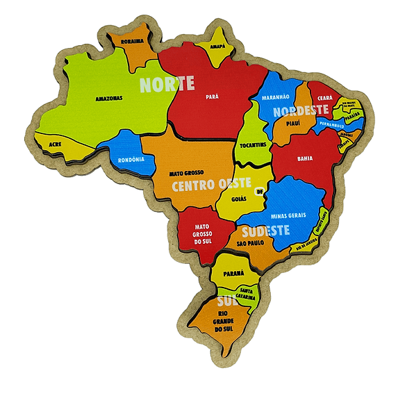 Quebra-cabeça Mapa do Brasil e Regiões (P 20 x 16 x 0,6 cm) - Maninho Brinquedos