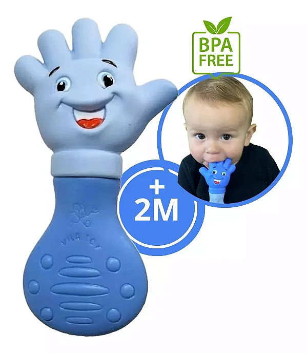 Mordedor Vila Toy Mãozinha Azul - Alívio e Conforto para a Dentição do Bebê