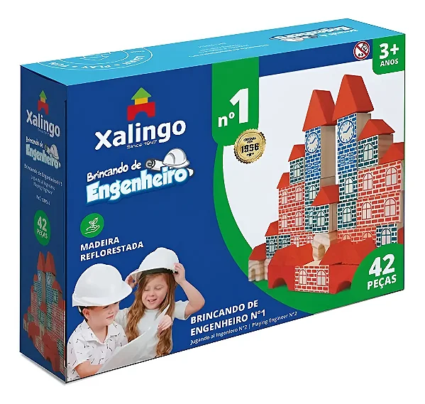 Brincando de Engenheiro nº1 – Blocos de Montar em Madeira (42 peças) – Xalingo