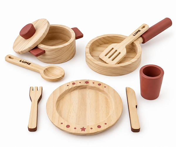 Kit Minicozinha Terracotta - 3 conjuntos (panela, frigideira e prato) - Lume Brinquedos