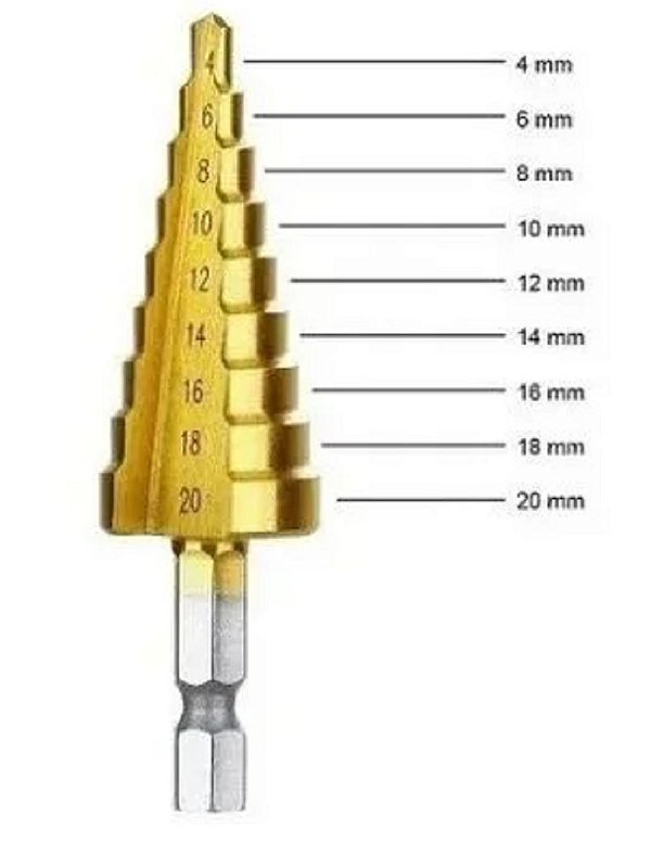 Broca Escalonada Aço Rápido 4 a 20mm Titanium 06217
