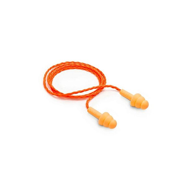 Protetor Auricular 3M Pomp Plus de Silicone Cordão de Poliéster Laranja CA 5745