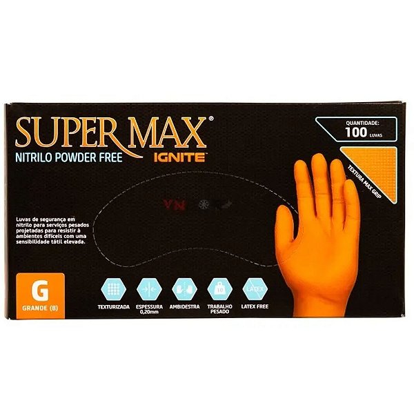 Luva Nitrílica Laranja Supermax Ignite CA 48823 -
