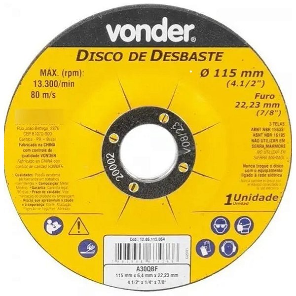 Disco de Desbaste 115X5,0mm X 22,23mm DBV Vonder