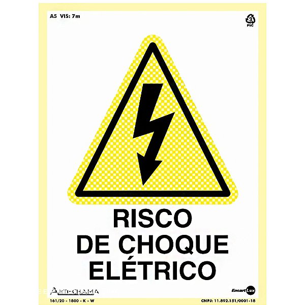 Placa Risco de Choque Elétrico A5R Fotoluminescente  20 x 15 x 2 PAF-147  Encartale