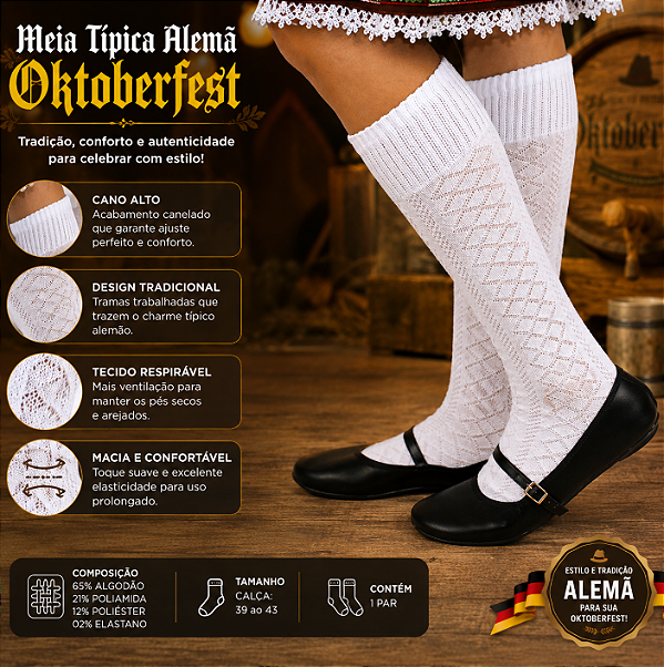 Meia Típica Alemã Oktoberfest - Feminina - 34 ao 39