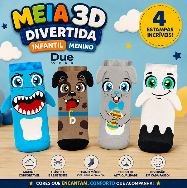 Meia 3D Cartoon Menino – Due Wear