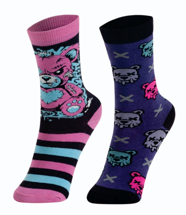 Meia Juvenil Divertida Due Wear 34 Ao 39 Kit Com 2 Pares