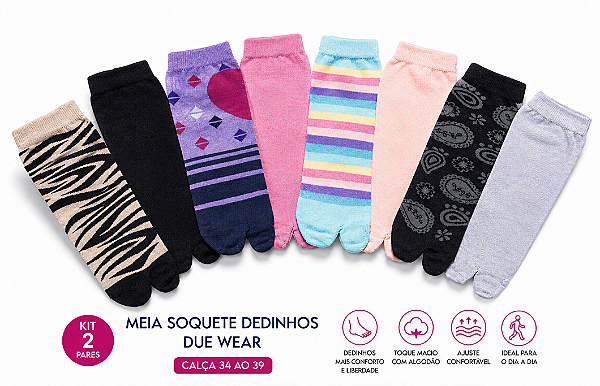Meia Dedinho feminina - kit com 2 pares