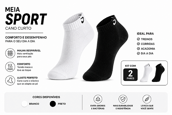 Meia Soquete Pró Masculina - kit com 2 pares 39 ao 43