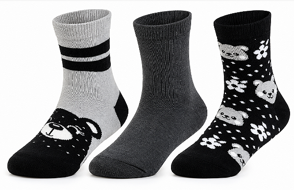 Meia soquete infantil feminina - 1 kit com 3 pares sortidos