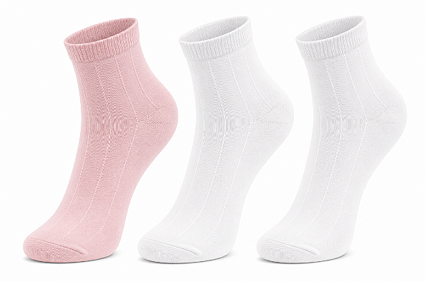 Meia Soquete Clássica Feminina - 1 kit com 3 pares sortidos