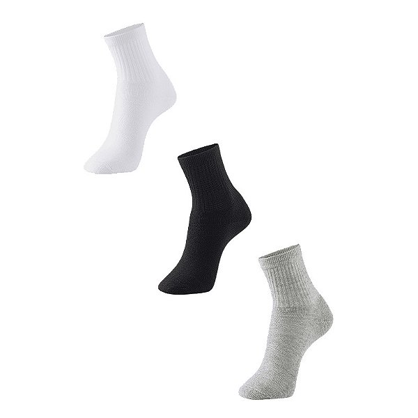 Meia esportiva masculina cano médio básica - 1 kit com 3 pares sortidos