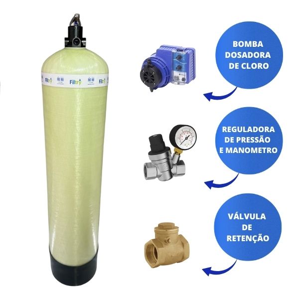 Tratamento Água De Poço Vazão 2.000l/h + Dosadora de Cloro + Kit Válvula 3/4