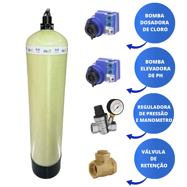 Tratamento Água De Poço Vazão 2.000l/h Para Ferro e Manganês + Dosadoras + Kit Válvula 3/4
