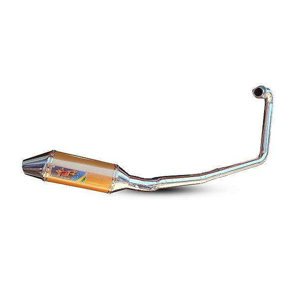 Escapamento CBX 250, em aço inox, ponteira dourada