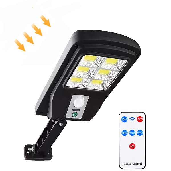 Mini Luminária Solar Poste Rua Parede Refletor 48 Cob Luz Branco frio Prova Da Água Sensor De Movimento Com 3 Funções Controle Remoto