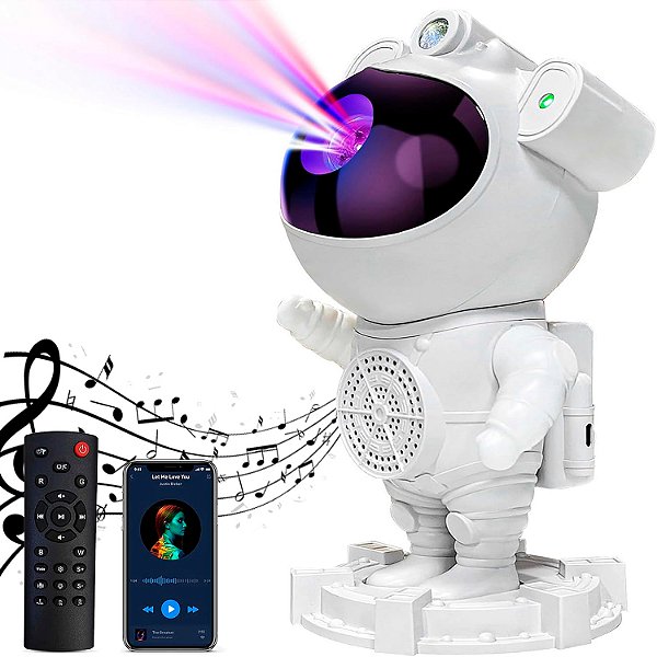 Projetor de Luz Astronauta Ajustável Laser Galáxia Nebulosa Estrelas Luz Noturna para Quarto Com Som Bluetooth