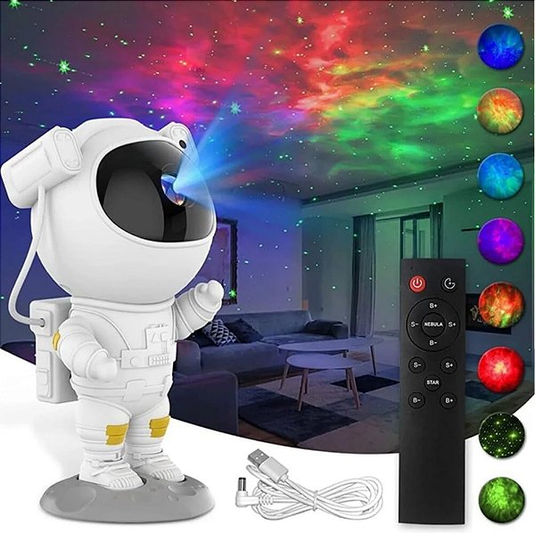Astronauta Projetor De Luz Luminária Estrela Noturna Galáxia Nebulosa Led USB C/Controle Remoto Decoração De Quarto, Sala