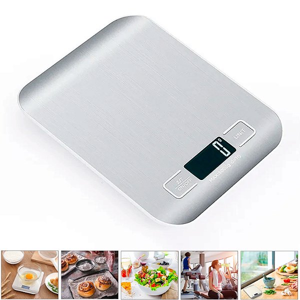 Balança De Cozinha Inox 10kg Precisão Visor De Alta Definição Pesagem De 1g Até 10kg Com Pilha