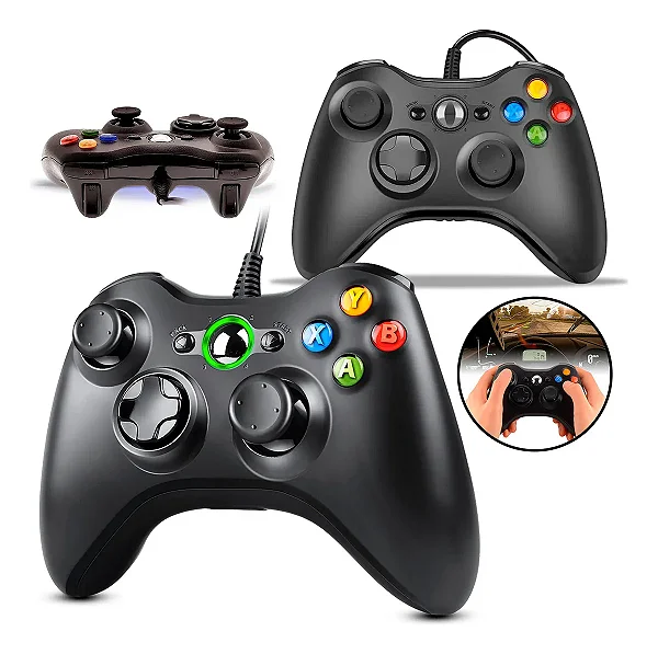 Controle USB Para Xbox 360 Com Fio Joystick | TV | PC | Android | Preto