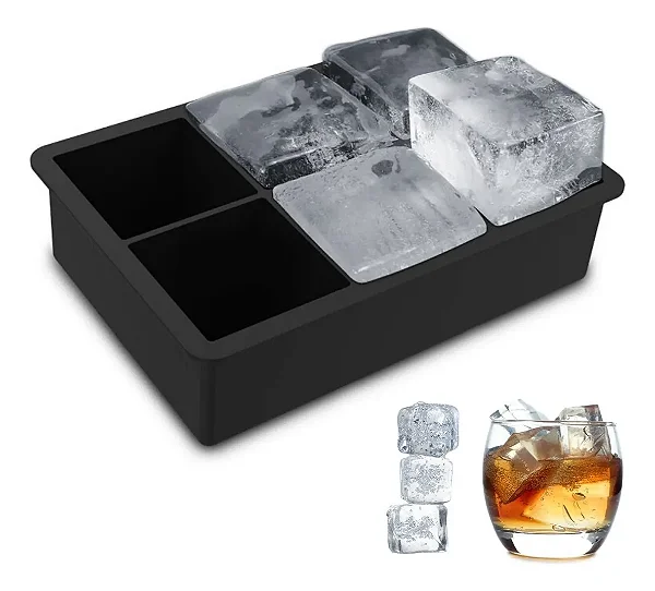 Forma De Gelo Silicone Cubo Grande 6 Cubos Drink Whisky
