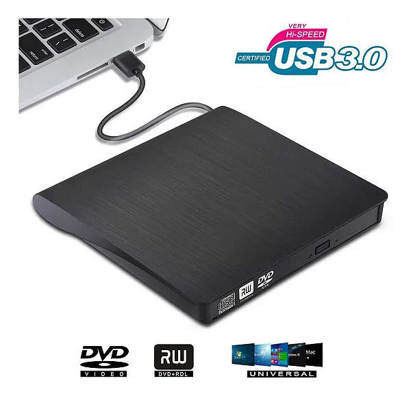 Drive Gravador Leitor Cd/dvd Externo Usb 3.0 Slim Portátil Pc Notebook