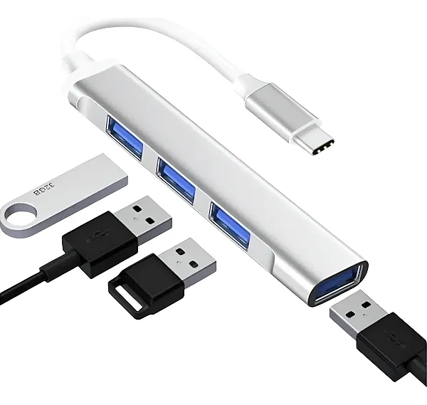 Adaptador Usb Tipo C 3.1 Hub 4 Portas Usb 3.0 Metálico