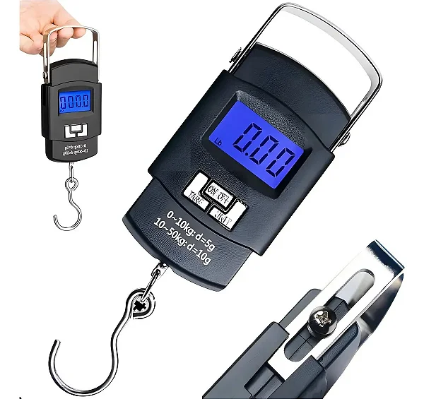 Balança Para Pesca Com Gancho De Mão Pendurada Digital Portátil Bolsa Bagagem Mala Até 50kg