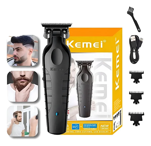 Máquina Cabelo Corte Acabamento Kemei Km-2299 Cor Preto