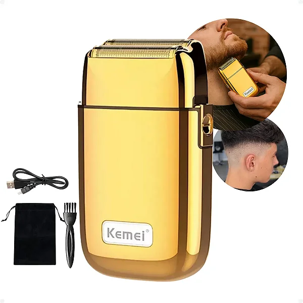 Barbeador Shaver Elétrico Profissional Acabamento Kemei Tx1 Dourado