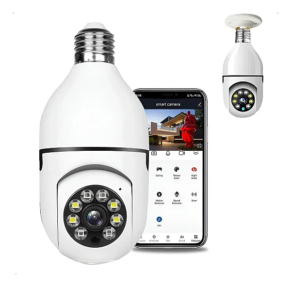 Câmera Ip Segurança Lâmpada Yoosee Panorâmica Wifi1080 Espiã Soquete E27 Lâmpada Cor Branco
