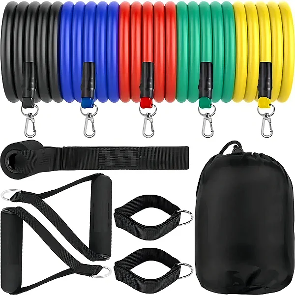 Kit Tubing Elástico 11 Itens Extensor Para Treinamento Funcional Pilates Fisioterapia Academia Ginastica Musculação