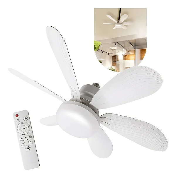 Ventilador De Teto E27 Lâmpada Com Led Ajustável Bivolt 60W Branco