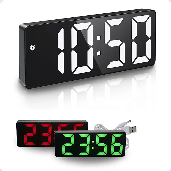 Relógio Digital De Mesa Led Com Data E Alarme Relógio Led Visor 12/24h