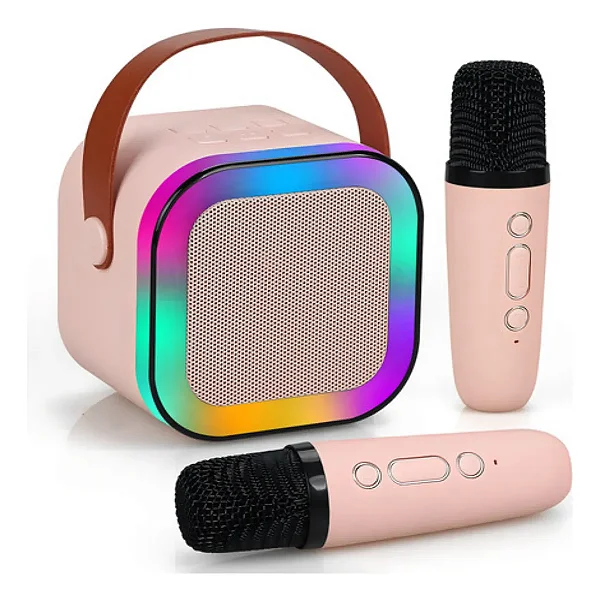 Caixinha Som Karaokê 2 Microfones Bluetooth Infantil e Adulto RGB