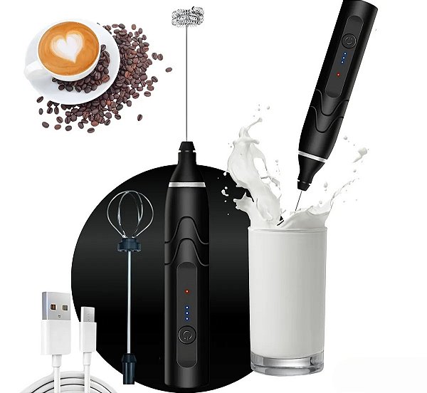 Mini Mixer Misturador de Bebidas Cafés Ovos Portátil Elétrico Bateria Recarregável