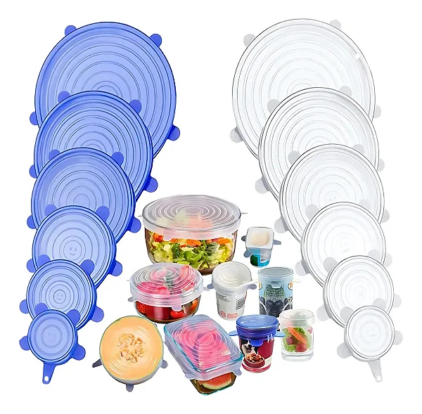 Kit 6 Peças Tampas Silicone Universal Ajustável Reutilizável