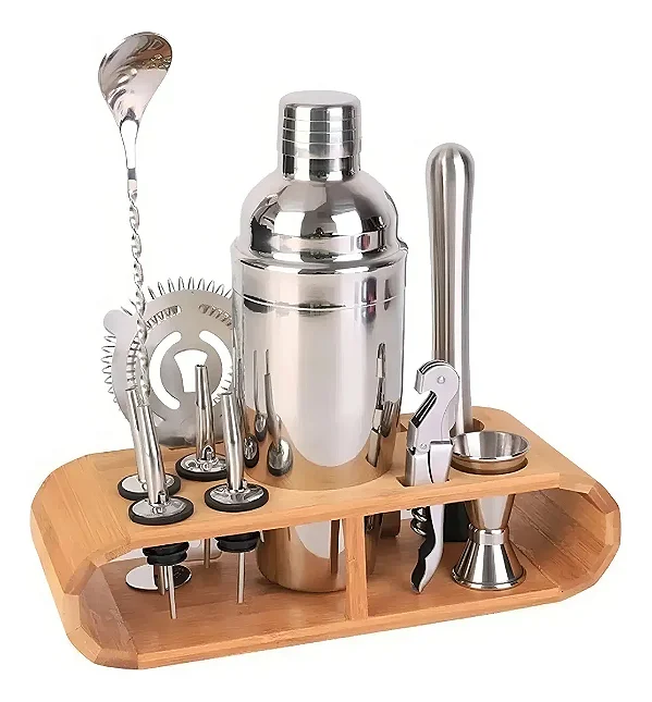 Kit Bartender Profissional Barman 12 Peças Inox Coqueteleira Caipirinha Homebar Luxo