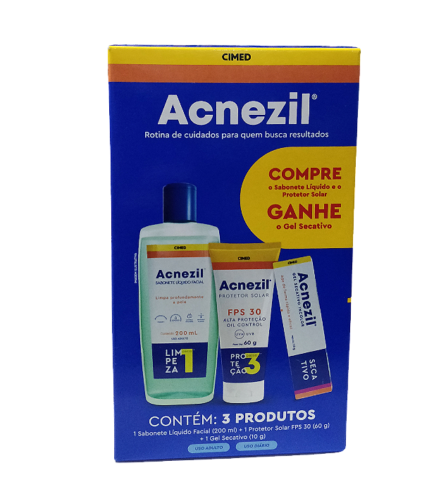 KIT ACNEZIL C 1 SABONETE E 1 PROTETOR SOL + 1 GEL SECATIVO