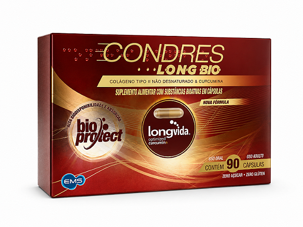Colágeno Tipo II Condres Long Bio 90 Cápsulas com Curcumina - EMS