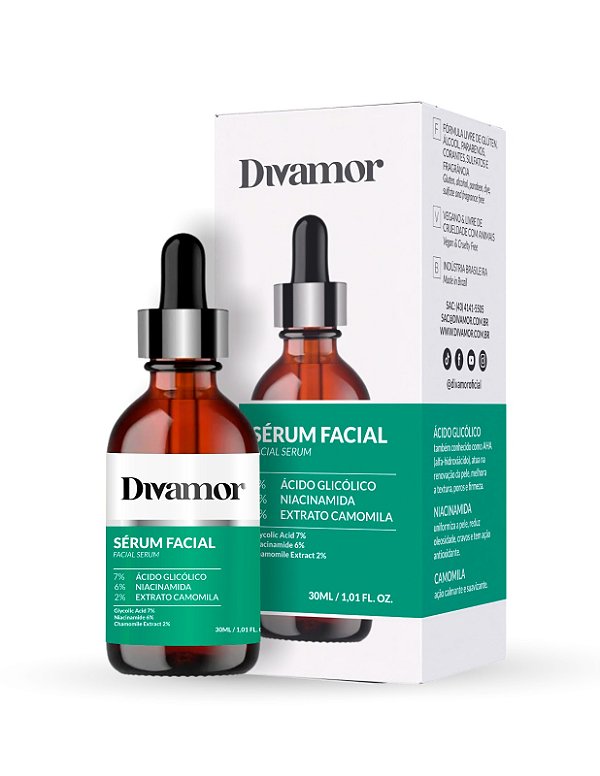 KIT 3 Séruns Ácido Glicólico 7% + Niacinamida 6% + Ext Camomila 2% - Divamor