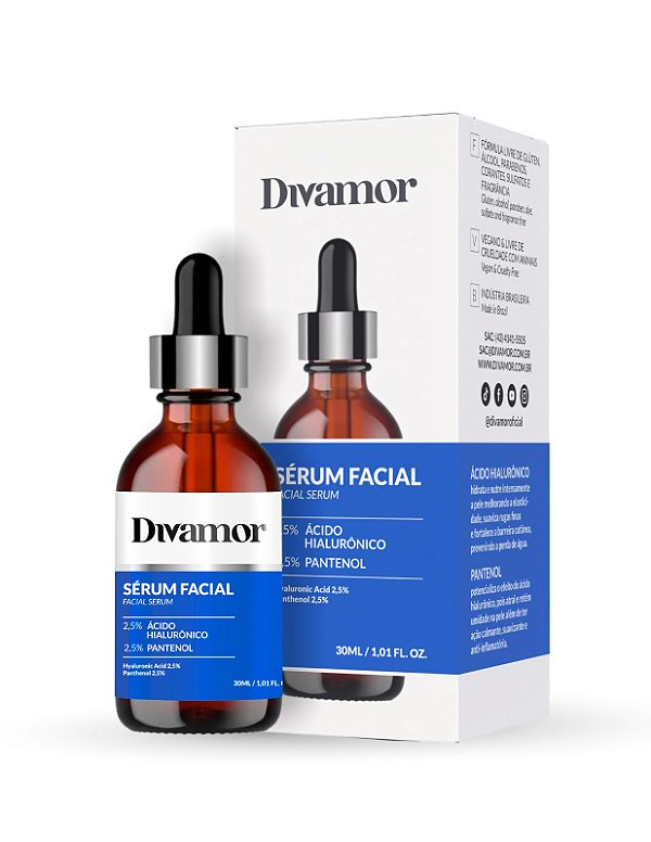 KIT 3 Séruns ácido Hialurônico 2,5% + Pantenol 2,5% - Divamor
