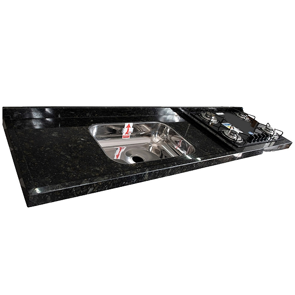 Pia de Cozinha Granito Para Cooktop 4 bocas 2mx54 com Cuba Inóx Verde Ubatuba