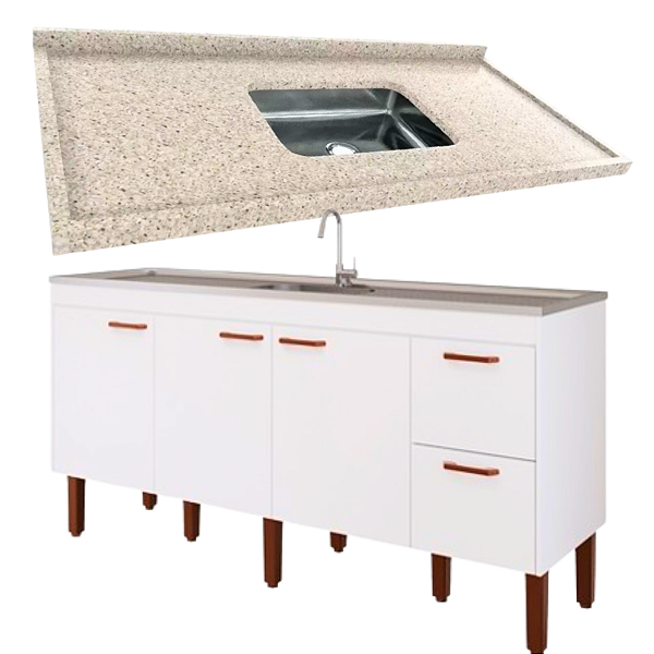 Balcão Cozinha e Pia granito Branco Dallas 1,80